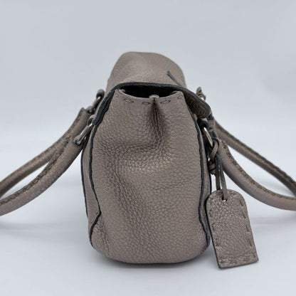 Fendi Selleria Foley Imperia Tote Horse Pattern Leather Metallic Gray