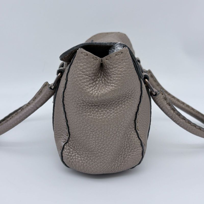 Fendi Selleria Foley Imperia Tote Horse Pattern Leather Metallic Gray