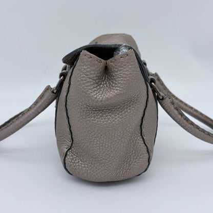 Fendi Selleria Foley Imperia Tote Horse Pattern Leather Metallic Gray