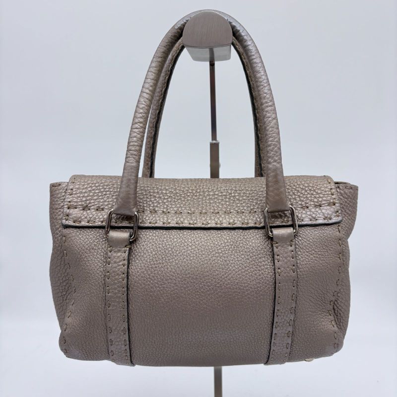 Fendi Selleria Foley Imperia Tote Horse Pattern Leather Metallic Gray