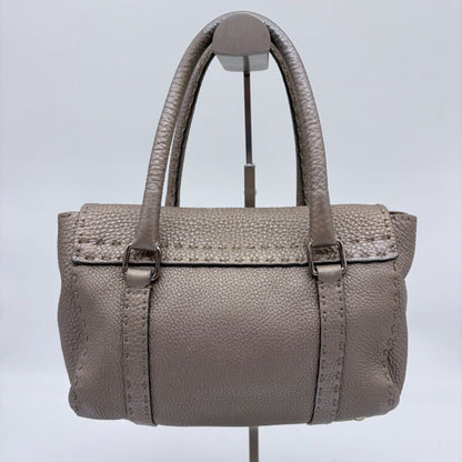 Fendi Selleria Foley Imperia Tote Horse Pattern Leather Metallic Gray