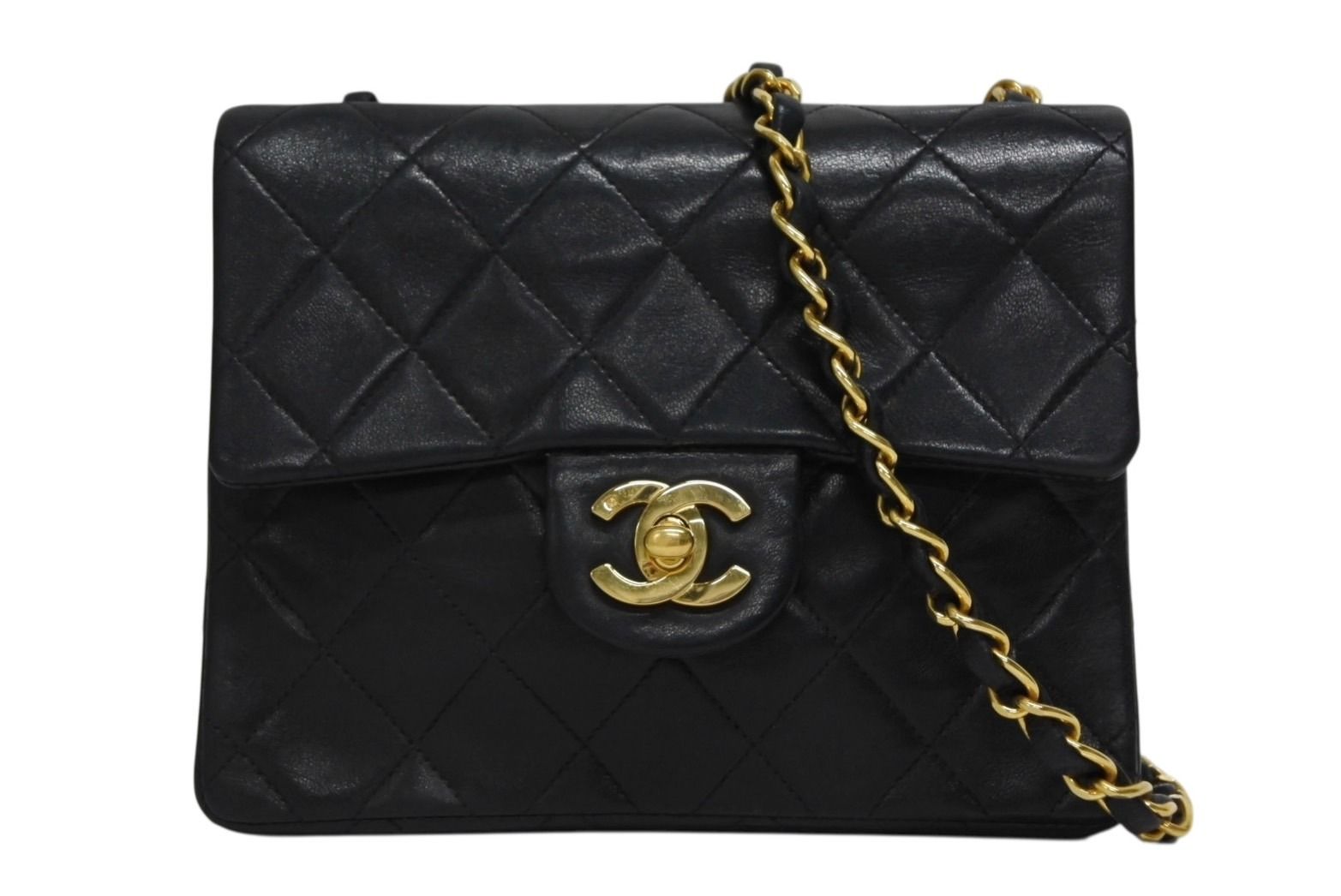 Chanel Mini Quilted 17 S Flap S Chain Shoulder Bag Lambskin CC Logo Black