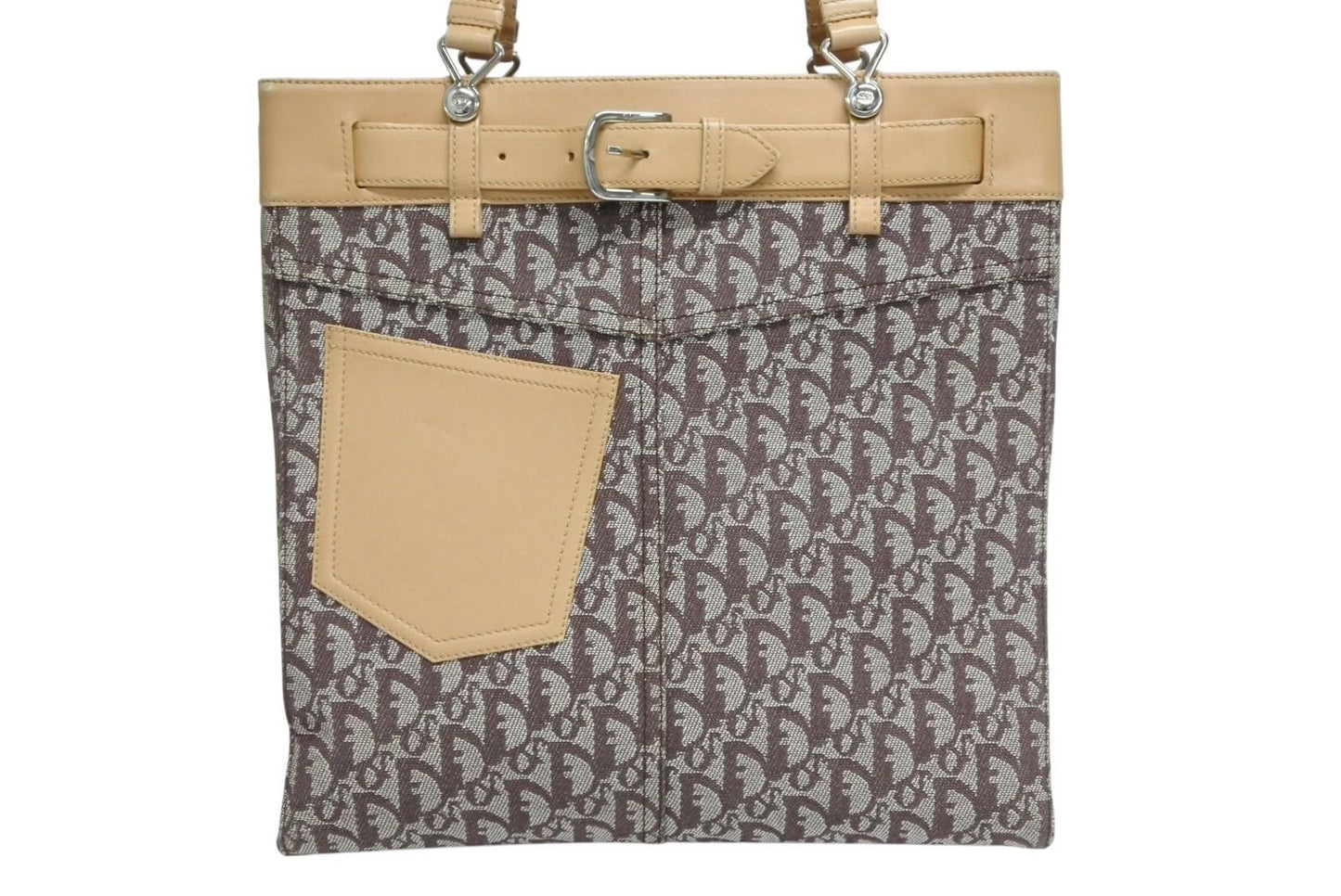 Dior Trotter Tote Bag Canvas Leather Brown Silver — view 2