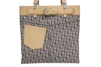 Dior Trotter Tote Bag Canvas Leather Brown Silver — view 2