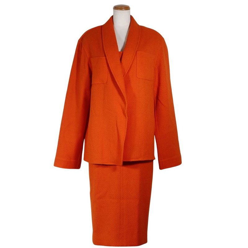 Chanel Dress & Jacket 95p P05827v04371 Tweed Orange Ladies Setup