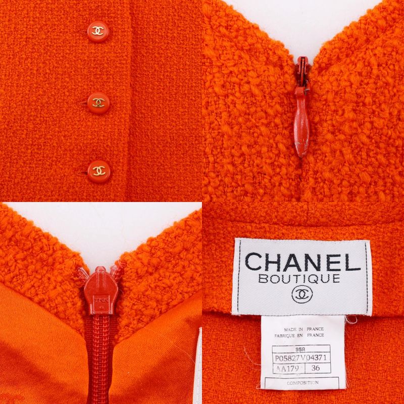 Chanel Dress & Jacket 95p P05827v04371 Tweed Orange Ladies Setup