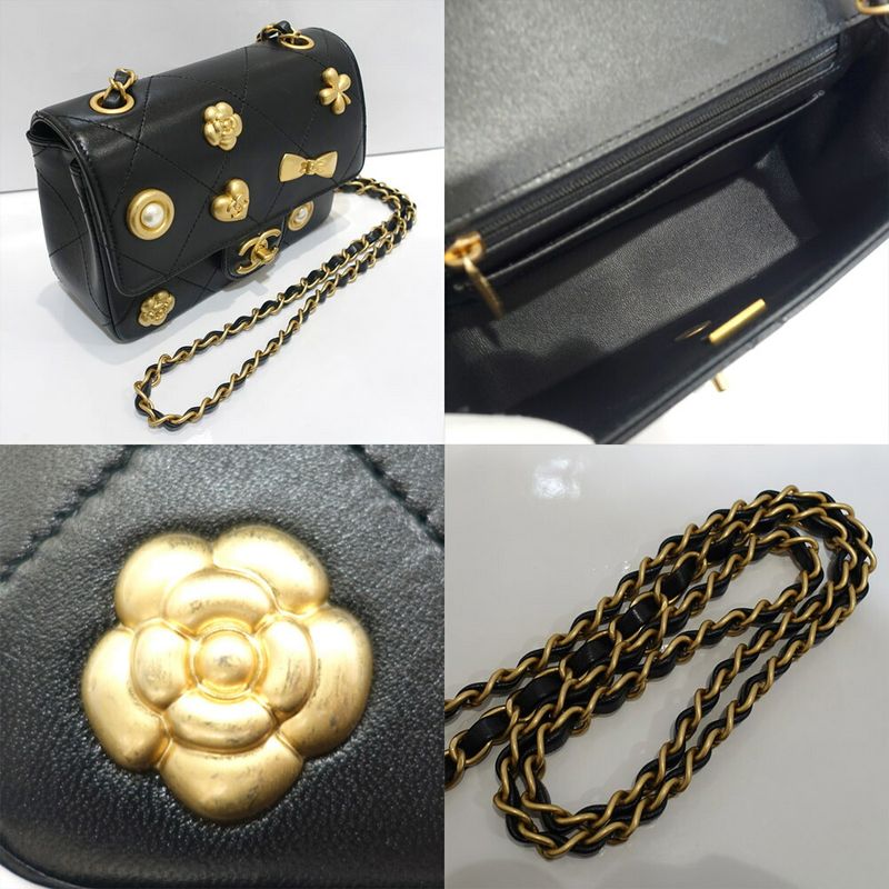 Chanel Coco Mark Shoulder Bag Mini Flap Lambskin Random Serial Black