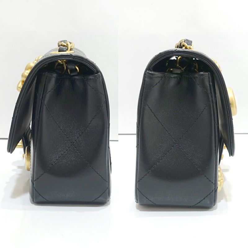 Chanel Coco Mark Shoulder Bag Mini Flap Lambskin Random Serial Black