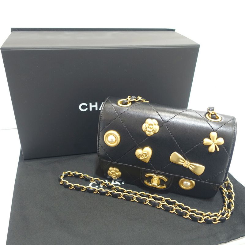 Chanel Coco Mark Shoulder Bag Mini Flap Lambskin Random Serial Black