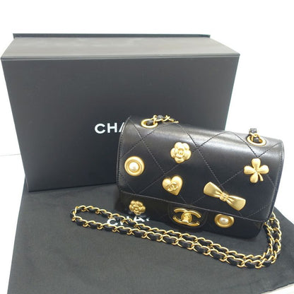 Chanel Coco Mark Shoulder Bag Mini Flap Lambskin Random Serial Black