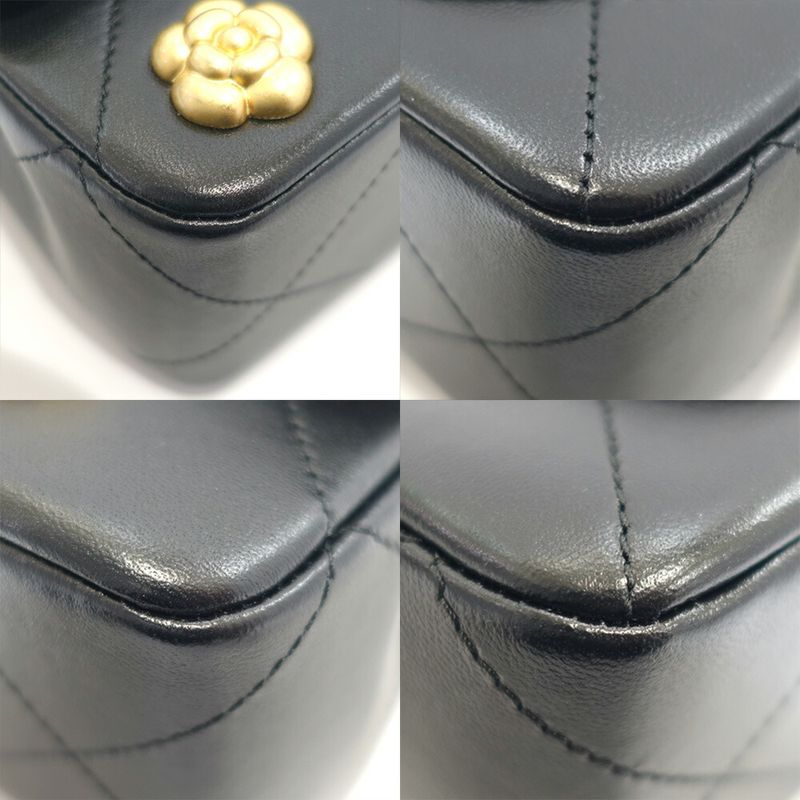 Chanel Coco Mark Shoulder Bag Mini Flap Lambskin Random Serial Black