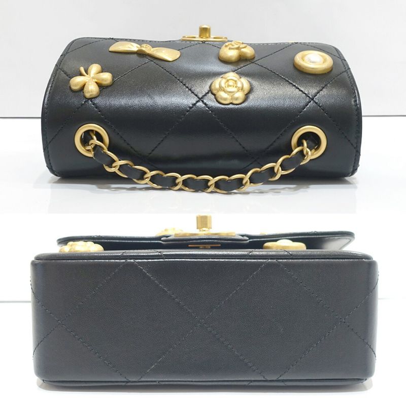 Chanel Coco Mark Shoulder Bag Mini Flap Lambskin Random Serial Black