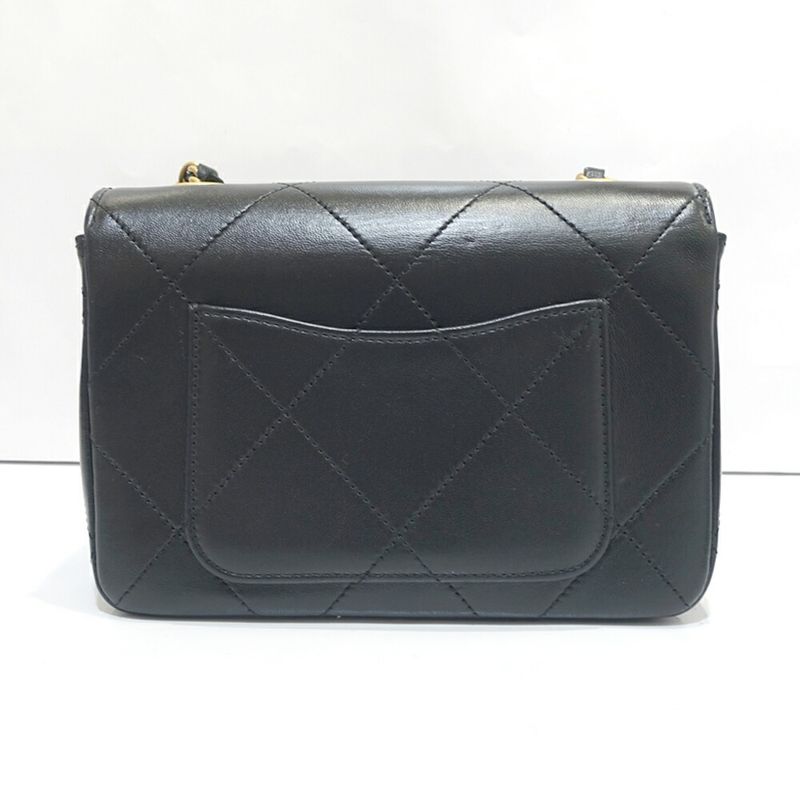 Chanel Coco Mark Shoulder Bag Mini Flap Lambskin Random Serial Black