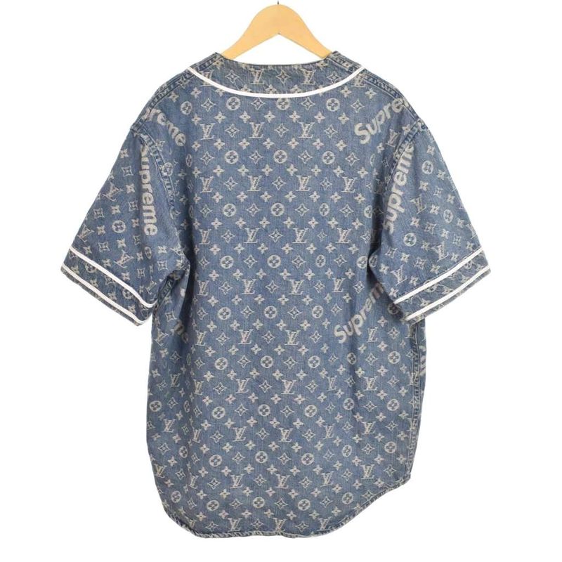 Louis Vuitton Supreme Jacquard Denim Baseball Jersey Shirts Jacquard Denim