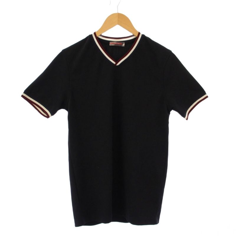 Prada Sport T-Shirt Short Sleeve V-Neck Stretch S Black BB