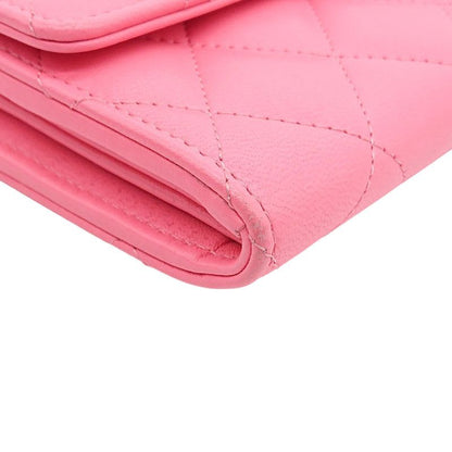 Chanel Chanel Quilted Flap Wallet Lambskin Star Pink Box Storage