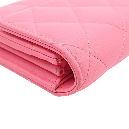 Chanel Chanel Quilted Flap Wallet Lambskin Star Pink Box Storage