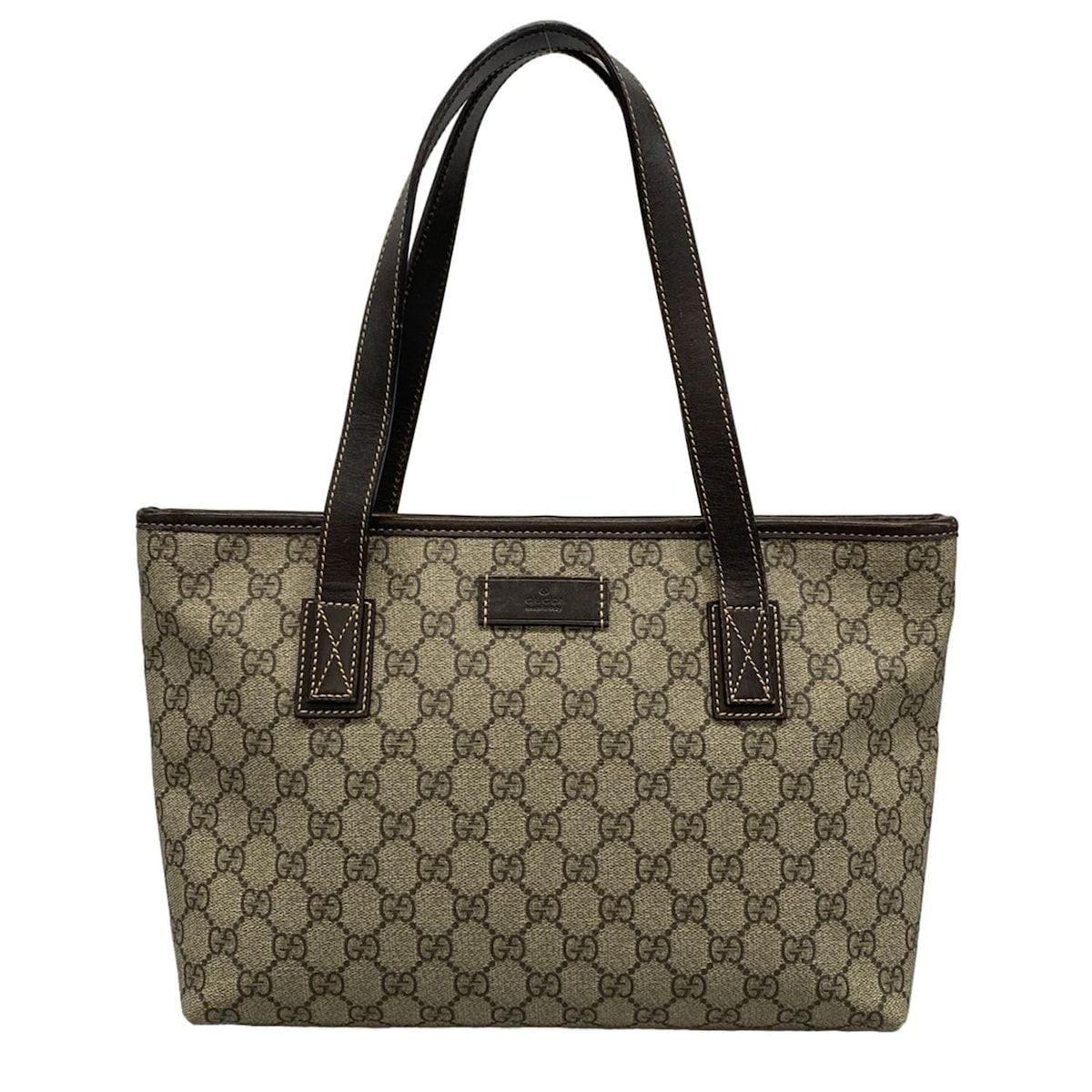 Gucci Handbag GG Plus/gg Supreme 211138 Beige X Dark Brown Leather