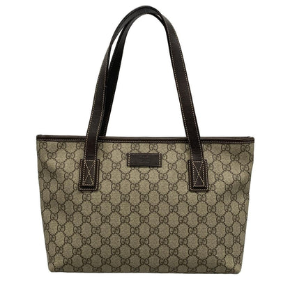 Gucci Handbag GG Plus/gg Supreme 211138 Beige X Dark Brown Leather