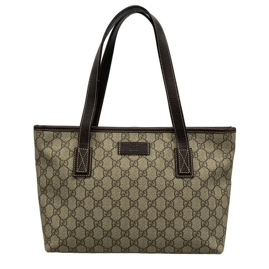 Gucci Handbag GG Plus/gg Supreme 211138 Beige X Dark Brown Leather
