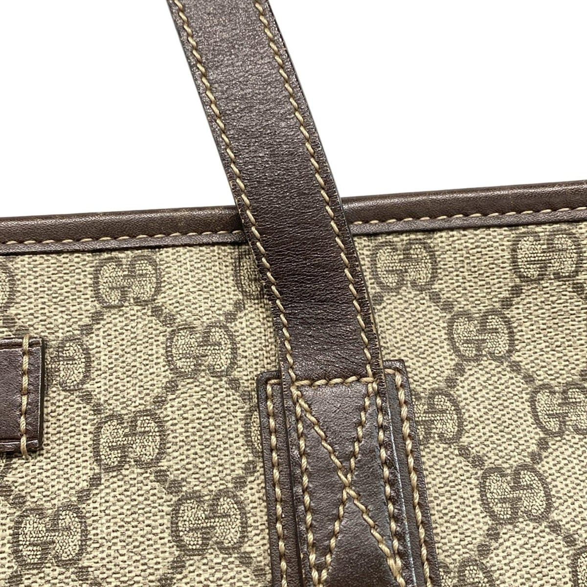 Gucci Handbag GG Plus/gg Supreme 211138 Beige X Dark Brown Leather