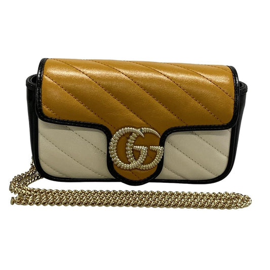 Gucci Shoulder Bag Excellent Condition Ggmarmont 574969 White X Light Brown X