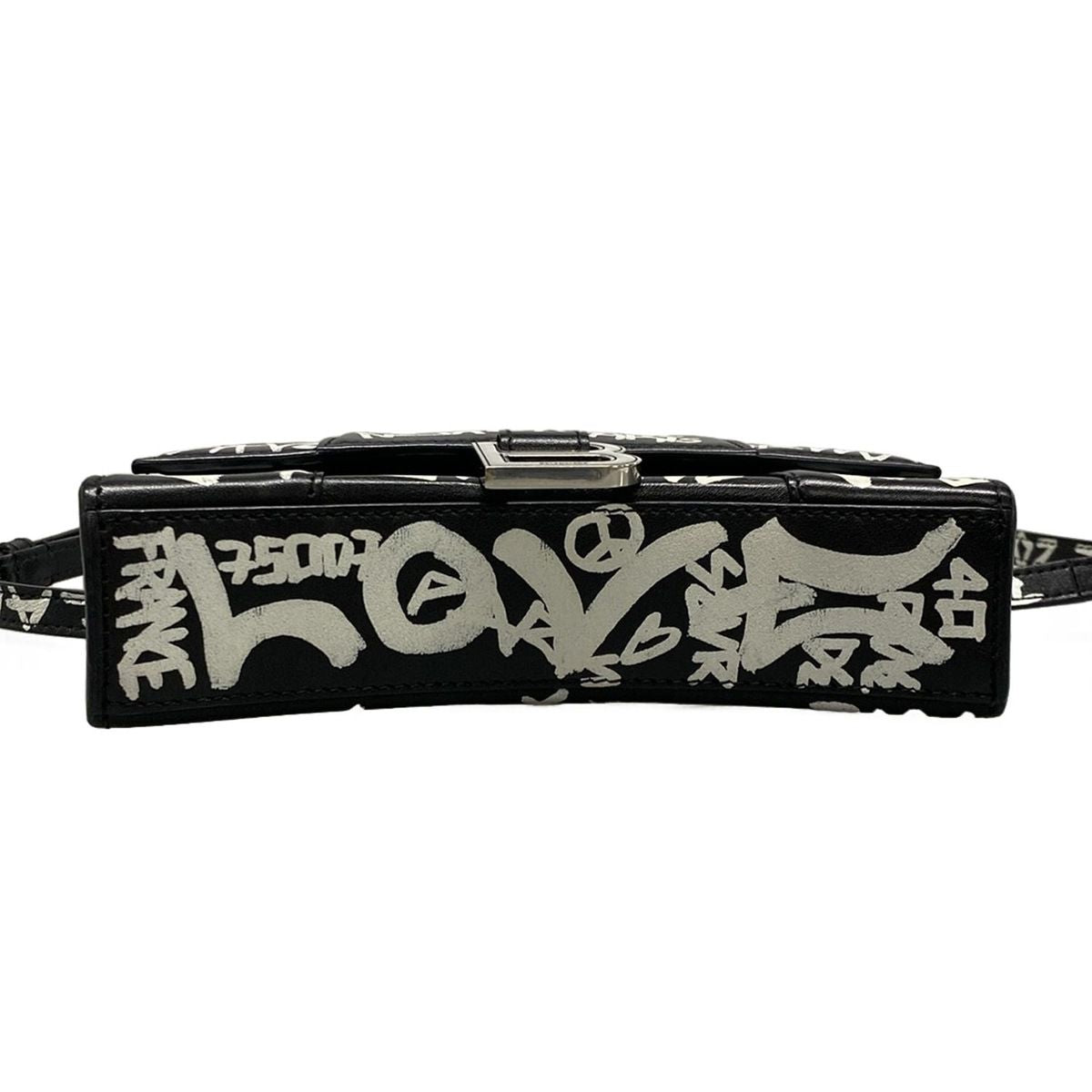 Balenciaga Waist Pouch Hour Glass 610460 Black X White Mini Bag/graffiti Leather