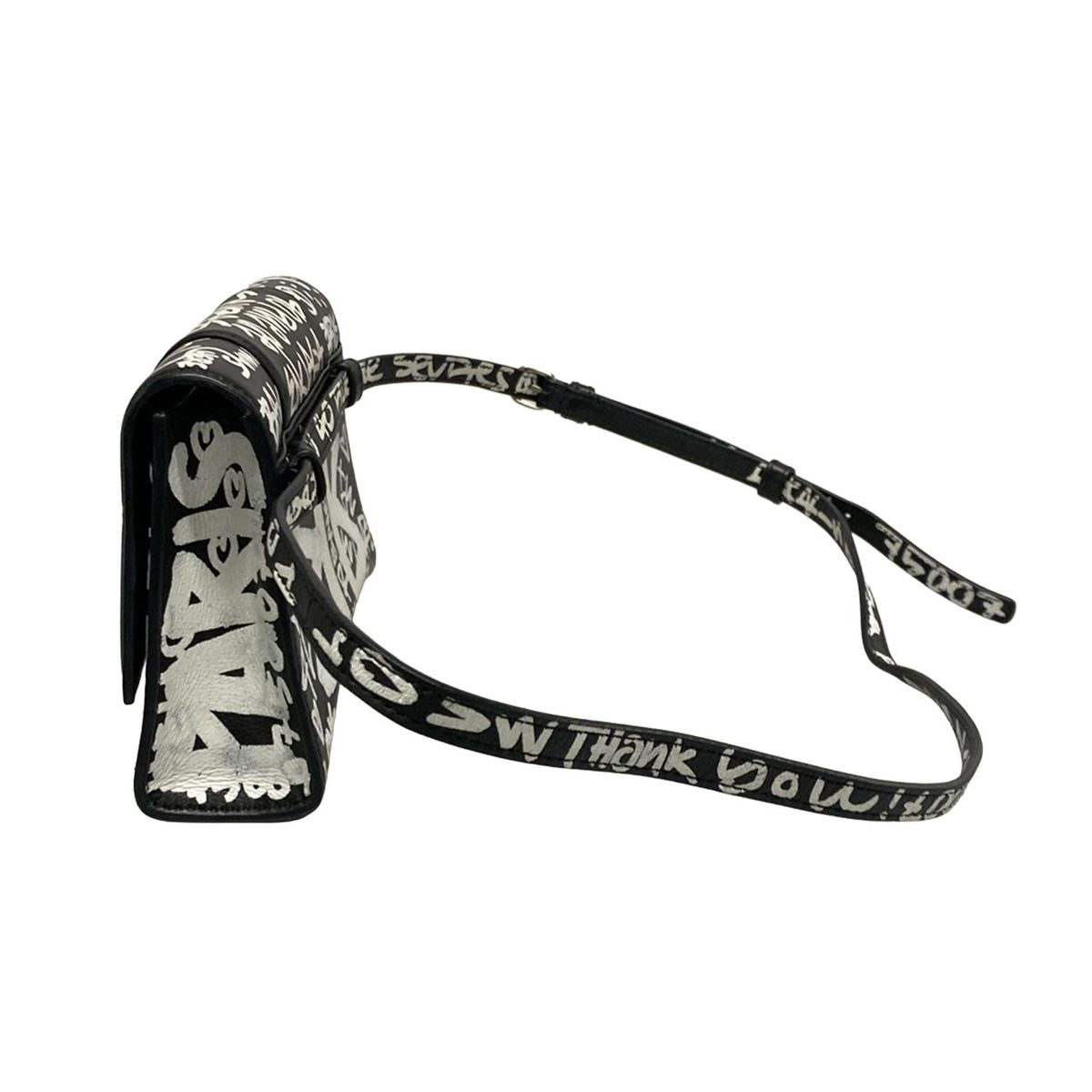 Balenciaga Waist Pouch Hour Glass 610460 Black X White Mini Bag/graffiti Leather