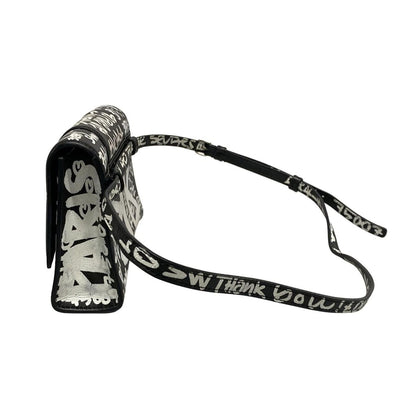Balenciaga Waist Pouch Hour Glass 610460 Black X White Mini Bag/graffiti Leather