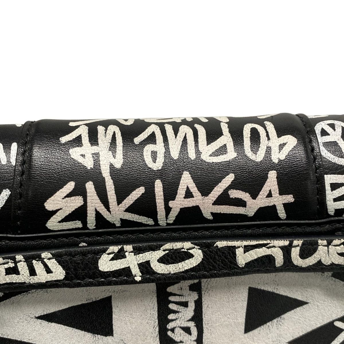 Balenciaga Waist Pouch Hour Glass 610460 Black X White Mini Bag/graffiti Leather