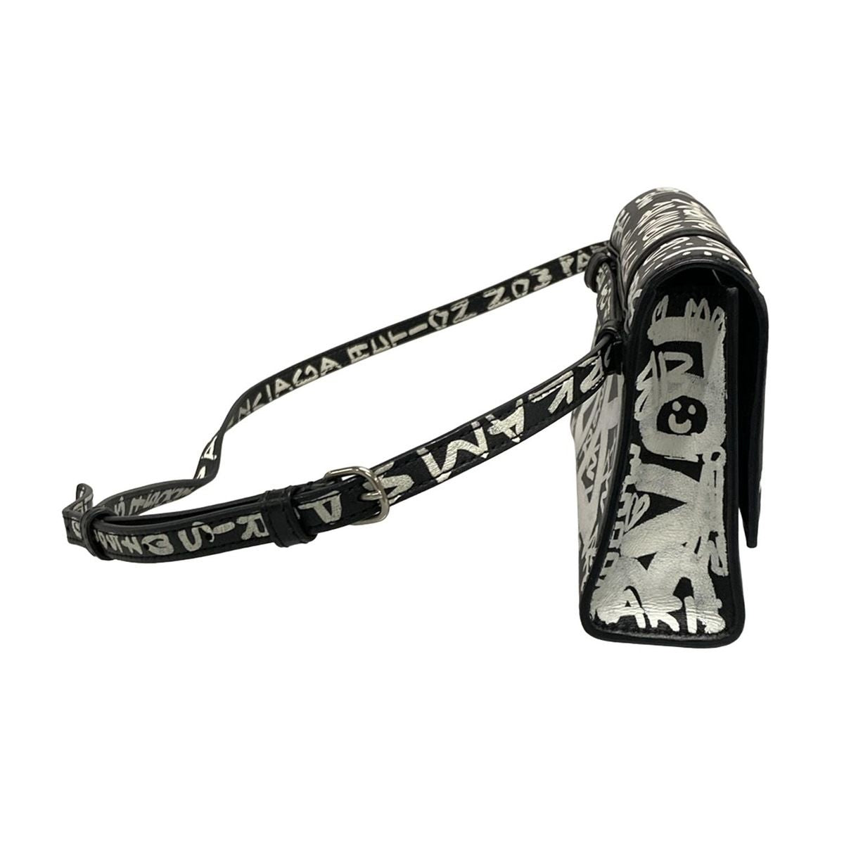 Balenciaga Waist Pouch Hour Glass 610460 Black X White Mini Bag/graffiti Leather