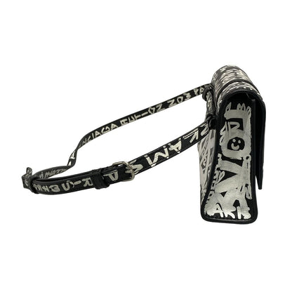 Balenciaga Waist Pouch Hour Glass 610460 Black X White Mini Bag/graffiti Leather