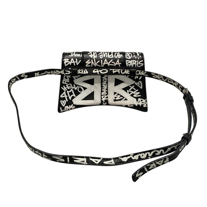 Balenciaga Waist Pouch Hour Glass 610460 Black X White Mini Bag/graffiti Leather