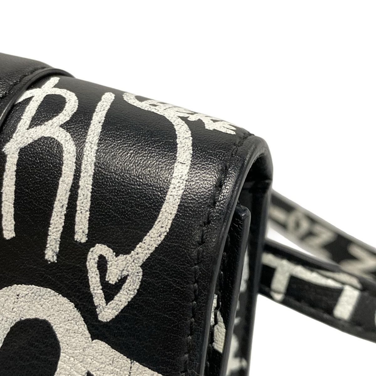 Balenciaga Waist Pouch Hour Glass 610460 Black X White Mini Bag/graffiti Leather