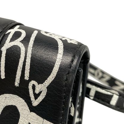Balenciaga Waist Pouch Hour Glass 610460 Black X White Mini Bag/graffiti Leather
