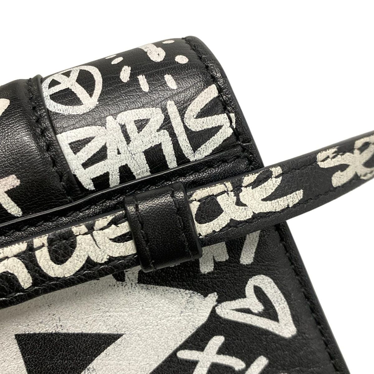 Balenciaga Waist Pouch Hour Glass 610460 Black X White Mini Bag/graffiti Leather