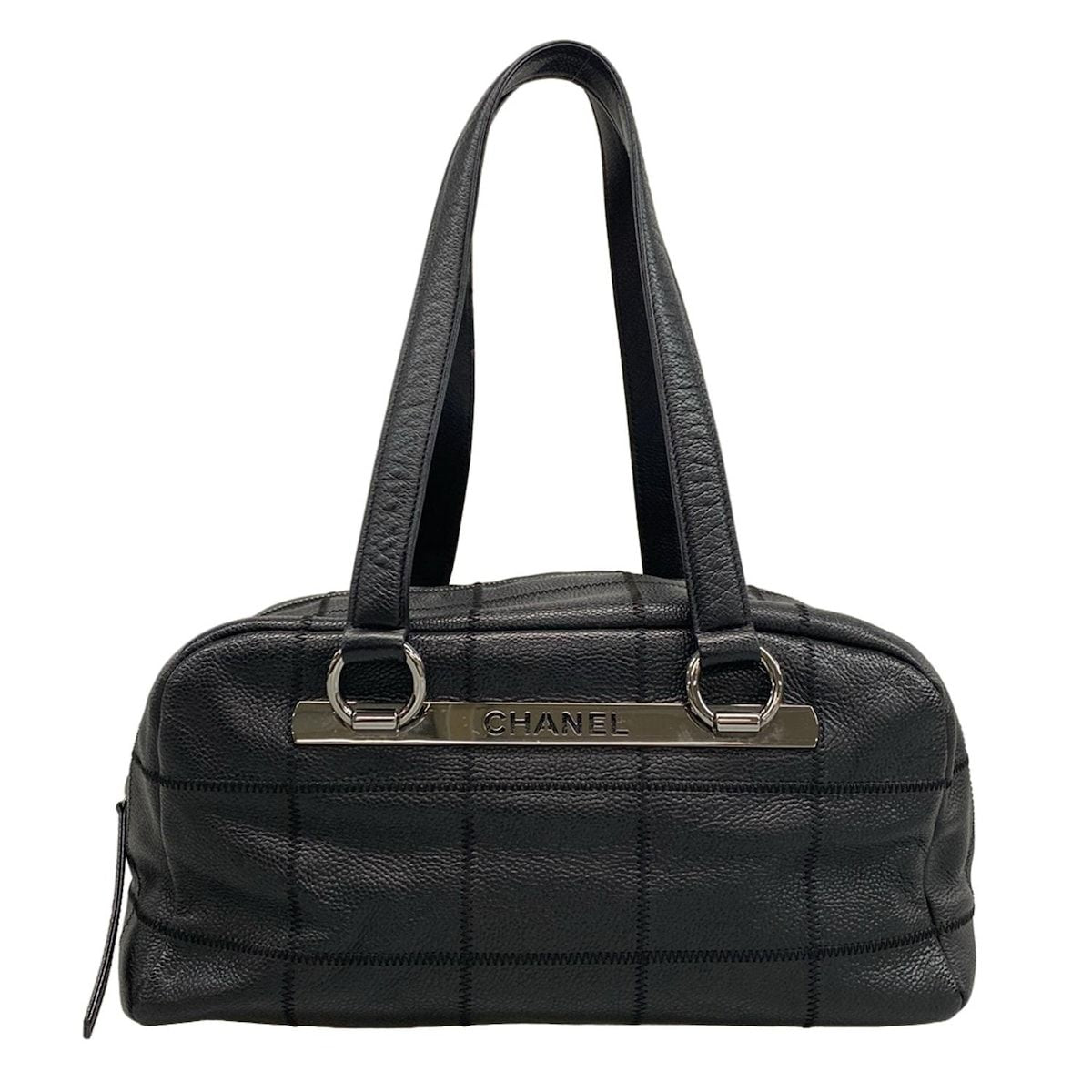 Chanel Shoulder Bag Chocolate Bar A26135 Black Silver Hardware