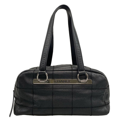 Chanel Shoulder Bag Chocolate Bar A26135 Black Silver Hardware