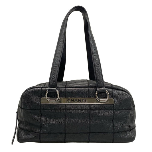 Chanel Shoulder Bag Chocolate Bar A26135 Black Silver Hardware