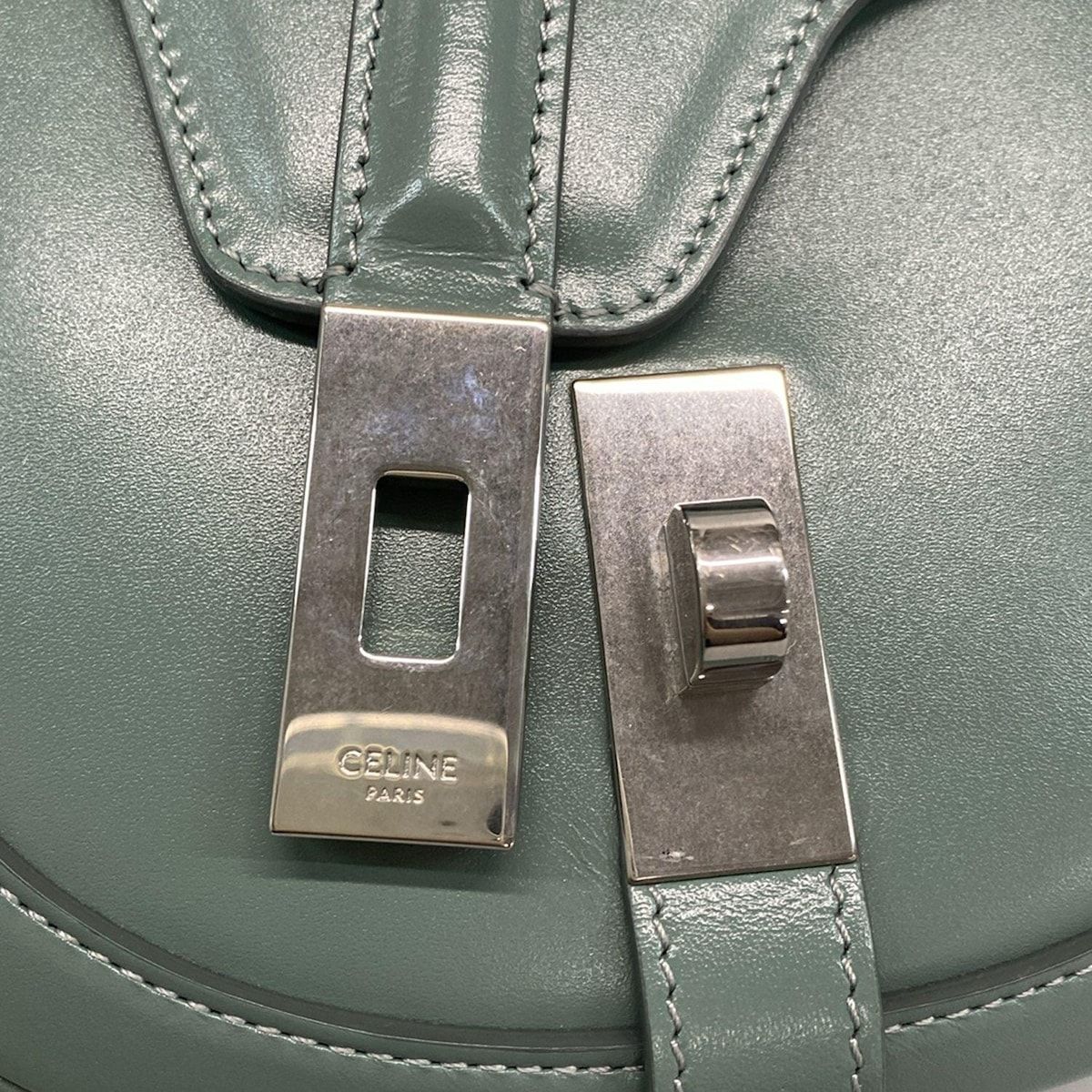 Celine Shoulder Bag Small Buzas 16 Blue Gray Leather