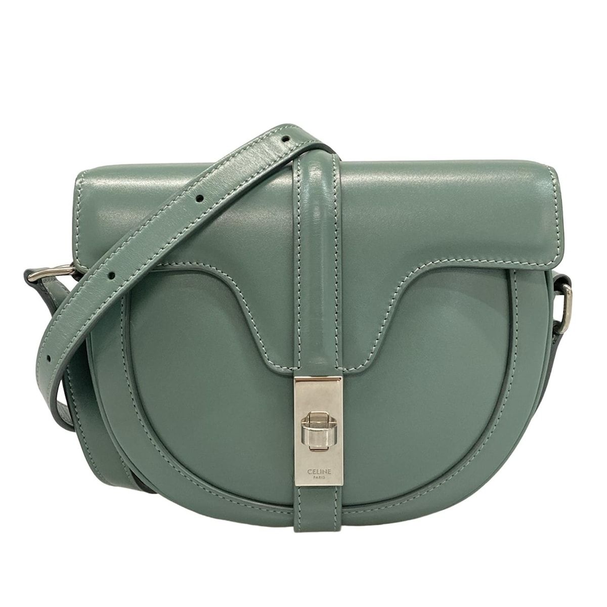 Celine Shoulder Bag Small Buzas 16 Blue Gray Leather