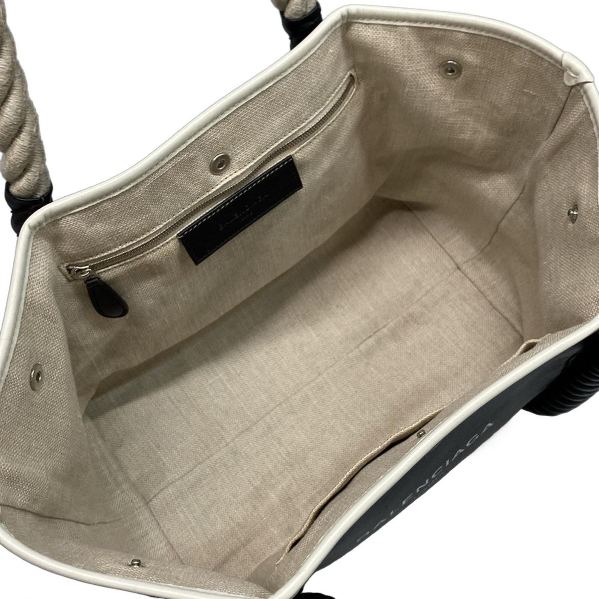 Balenciaga Tote Bag Navy Cabas S 339933 Black X Ivory Rope Handle Leather