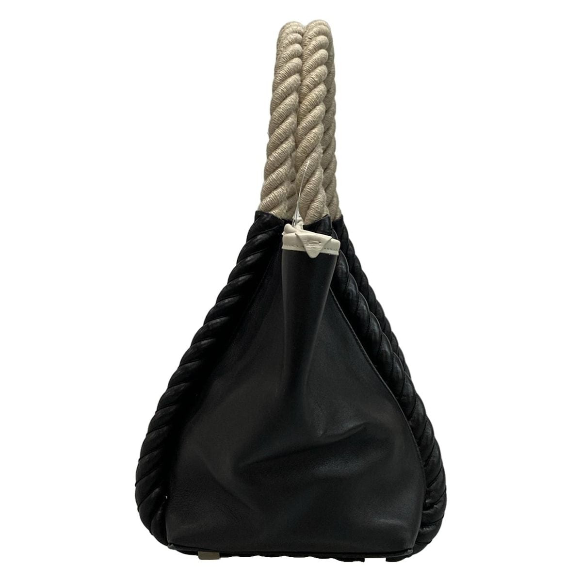 Balenciaga Tote Bag Navy Cabas S 339933 Black X Ivory Rope Handle Leather