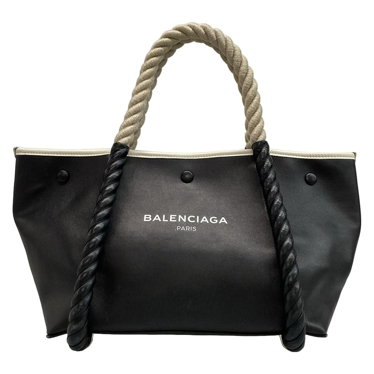 Balenciaga Tote Bag Navy Cabas S 339933 Black X Ivory Rope Handle Leather