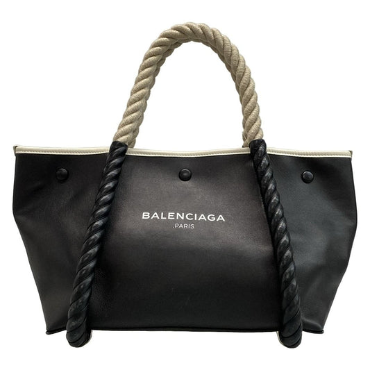 Balenciaga Tote Bag Navy Cabas S 339933 Black X Ivory Rope Handle Leather