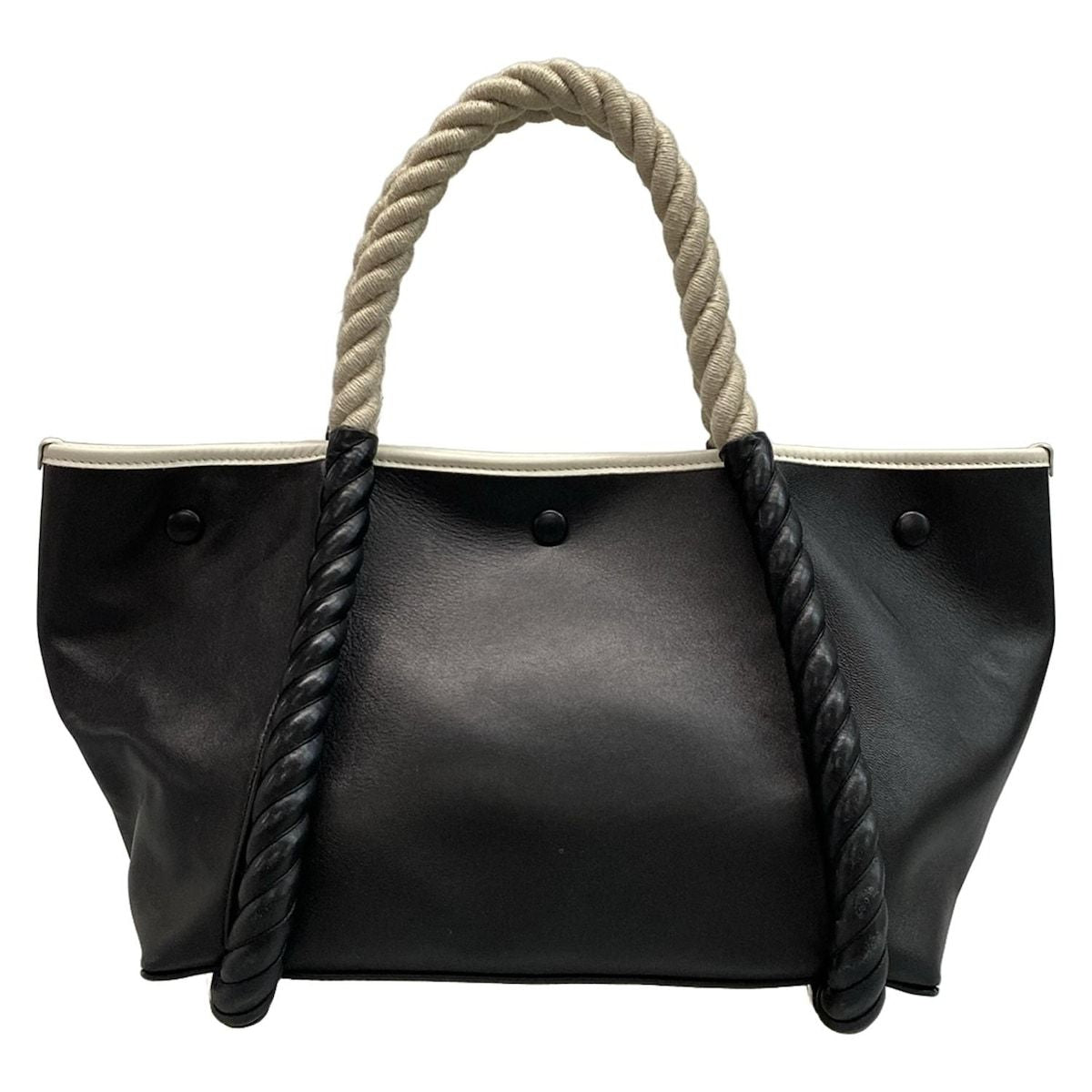 Balenciaga Tote Bag Navy Cabas S 339933 Black X Ivory Rope Handle Leather