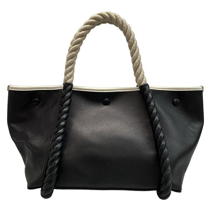 Balenciaga Tote Bag Navy Cabas S 339933 Black X Ivory Rope Handle Leather