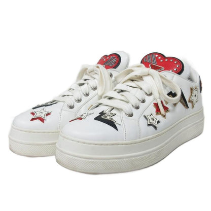 Prada 1e319l Heart Wappen Studded Sneakers Low Cut Leather 36.5 White - Mnk3