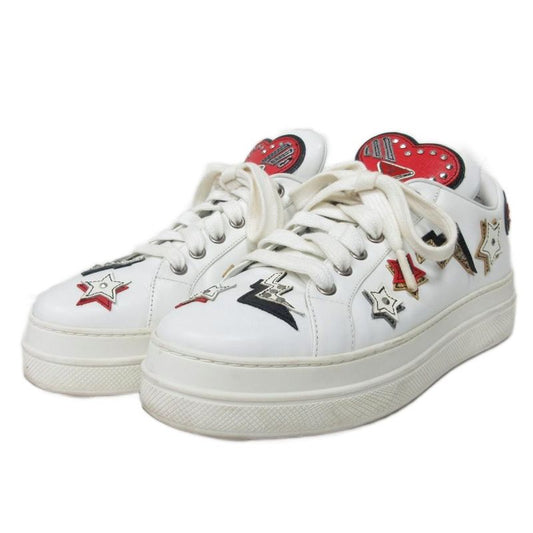Prada 1e319l Heart Wappen Studded Sneakers Low Cut Leather 36.5 White - Mnk3