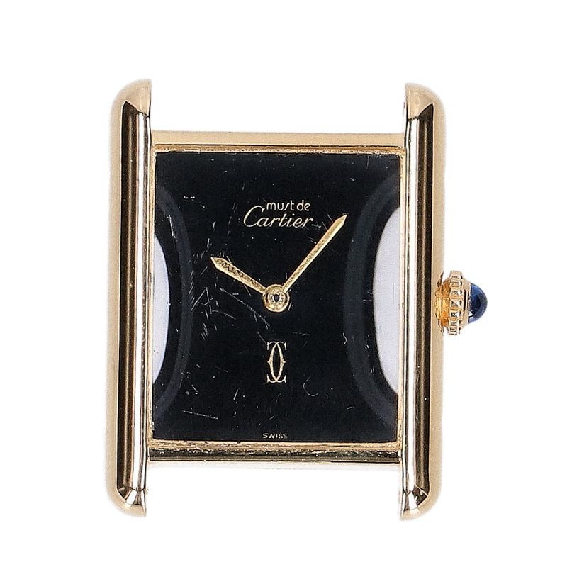 Cartier 76-81 925 Must Tank Vermeil Lm Black Dial with Manual Winding